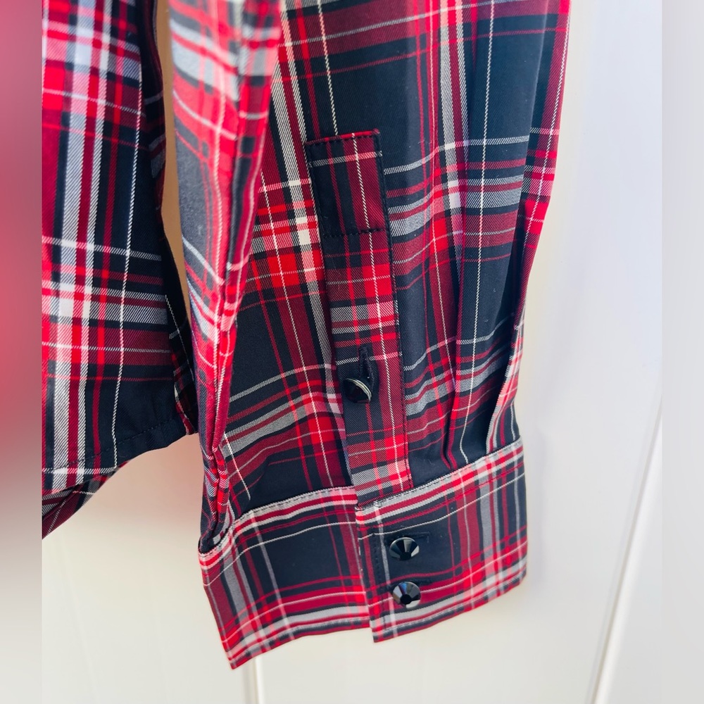 Talbots Ruffled, Plaid Button Down Blouse Size 14 - image 8